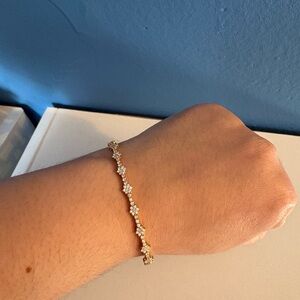 Lab Grown Diamond Flexible Halfway Diamond Flower Bangle 14k Solid Yellow Gold